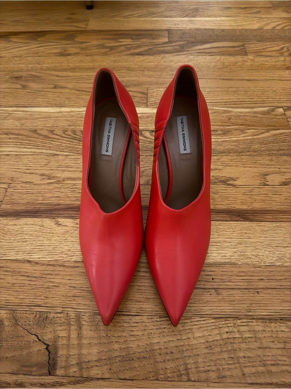 Tabitha Simmons Red Pointed Leather Pumps